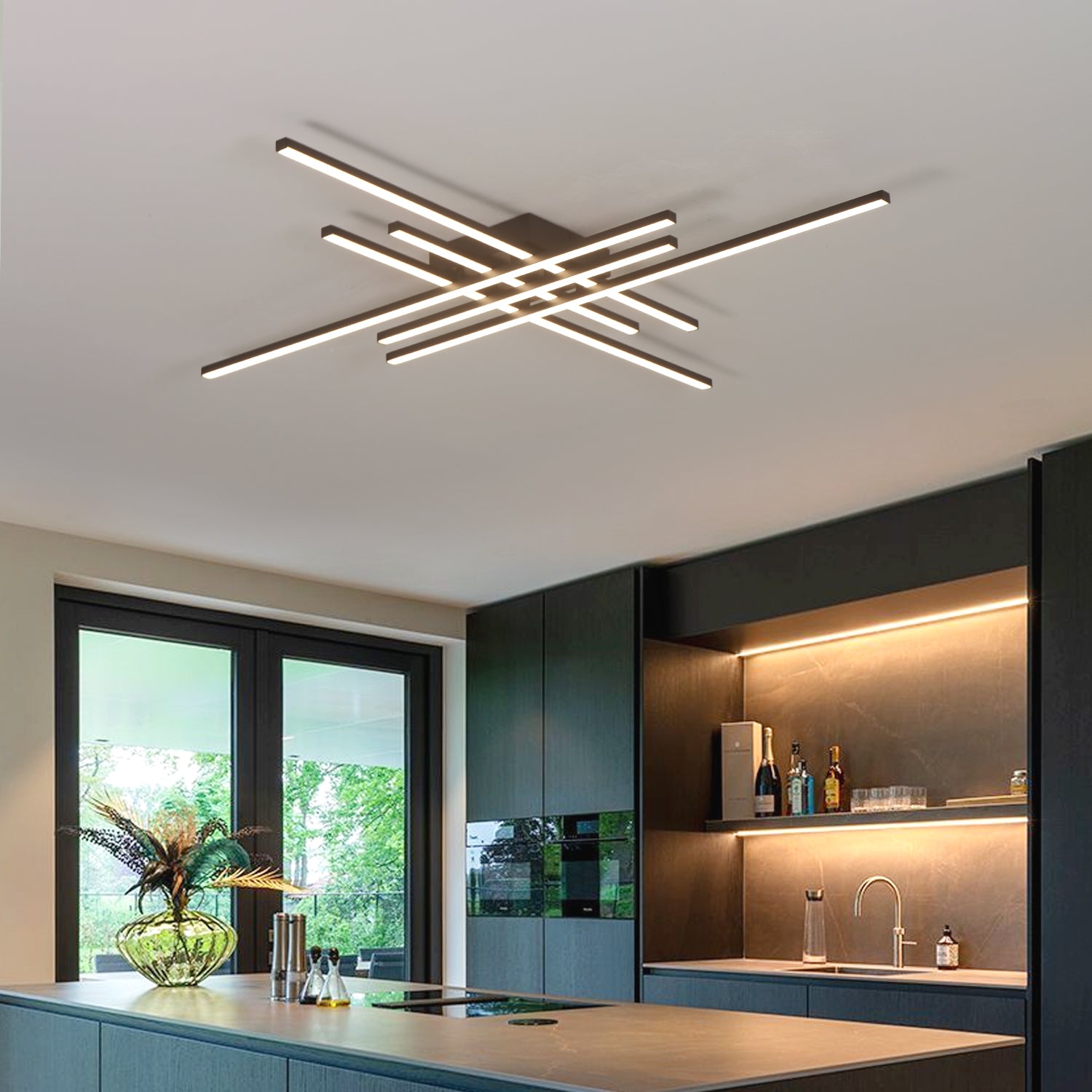 6-Lights Linear Modern LED Triac Dimmable Flush Mount