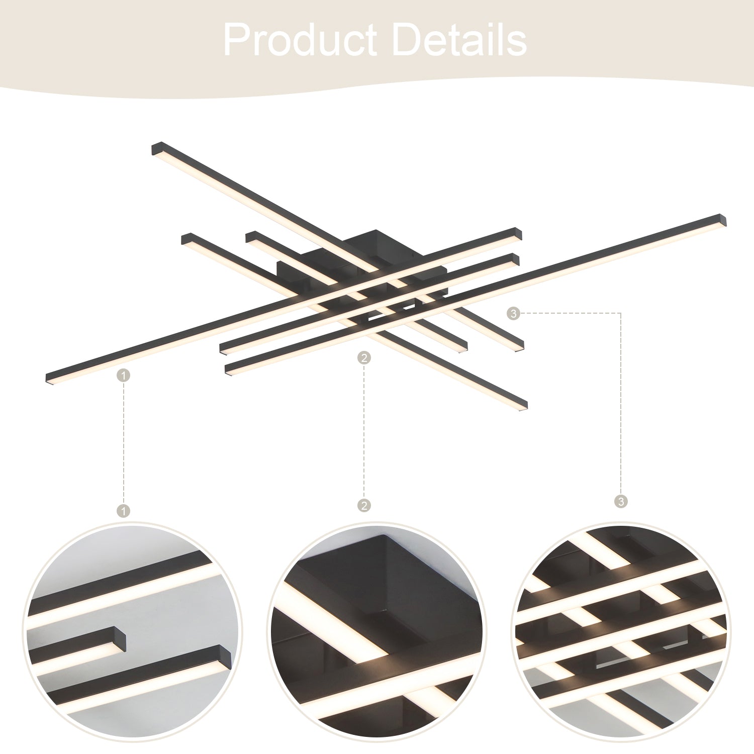 6-Lights Linear Modern LED Triac Dimmable Flush Mount