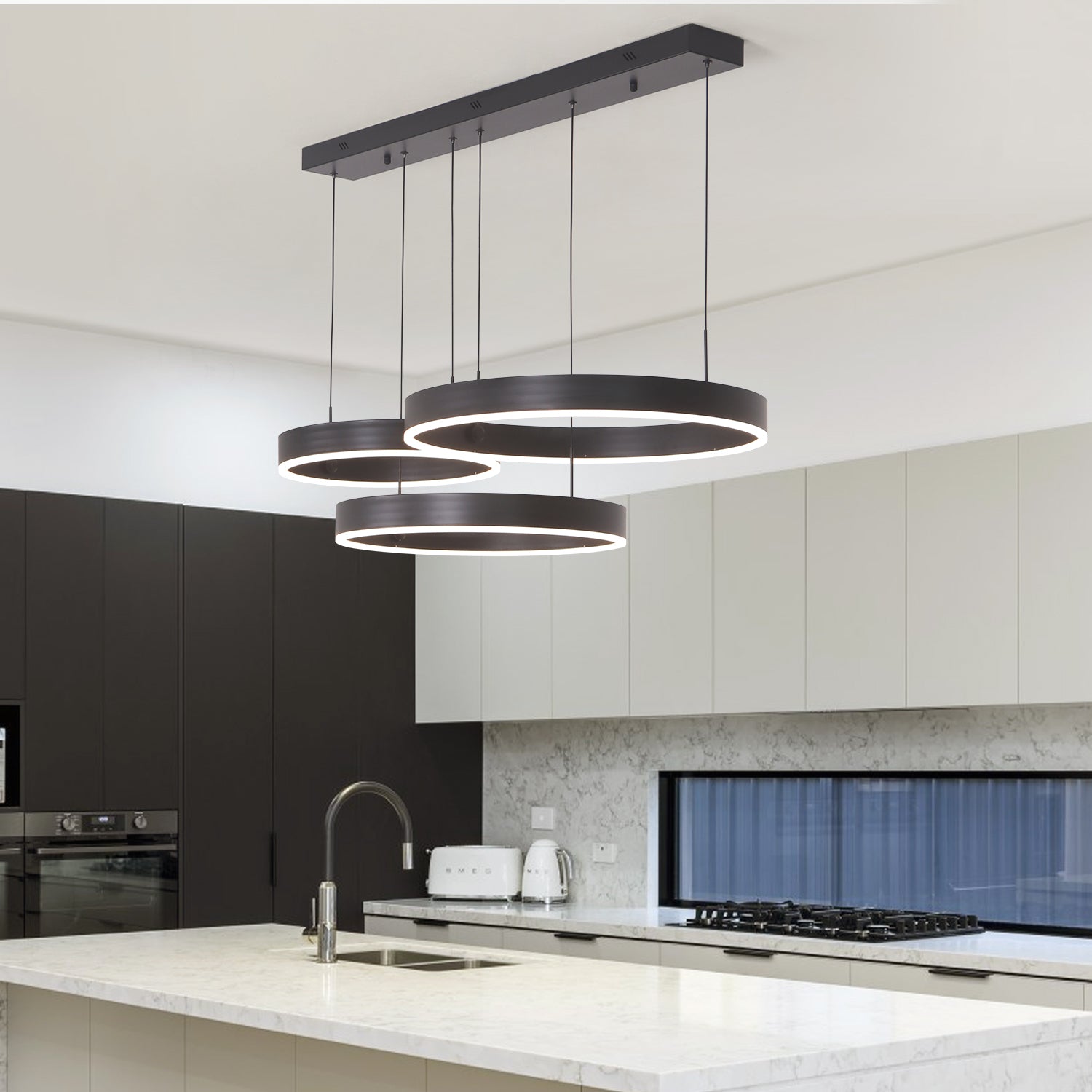 L41 in. 3 Lights Black Modern LED Triac Dimmable Chandelier