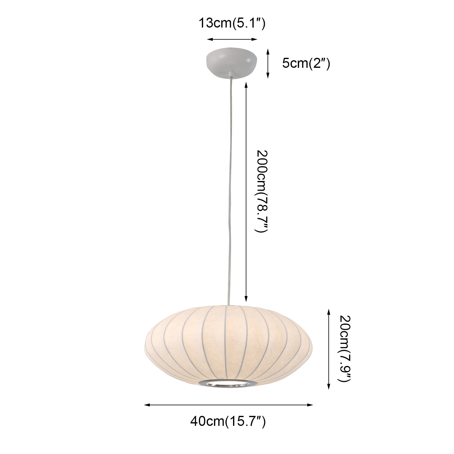 Saucer 1-Light White Silk Shade Pendant Light with E26 Bulb Base