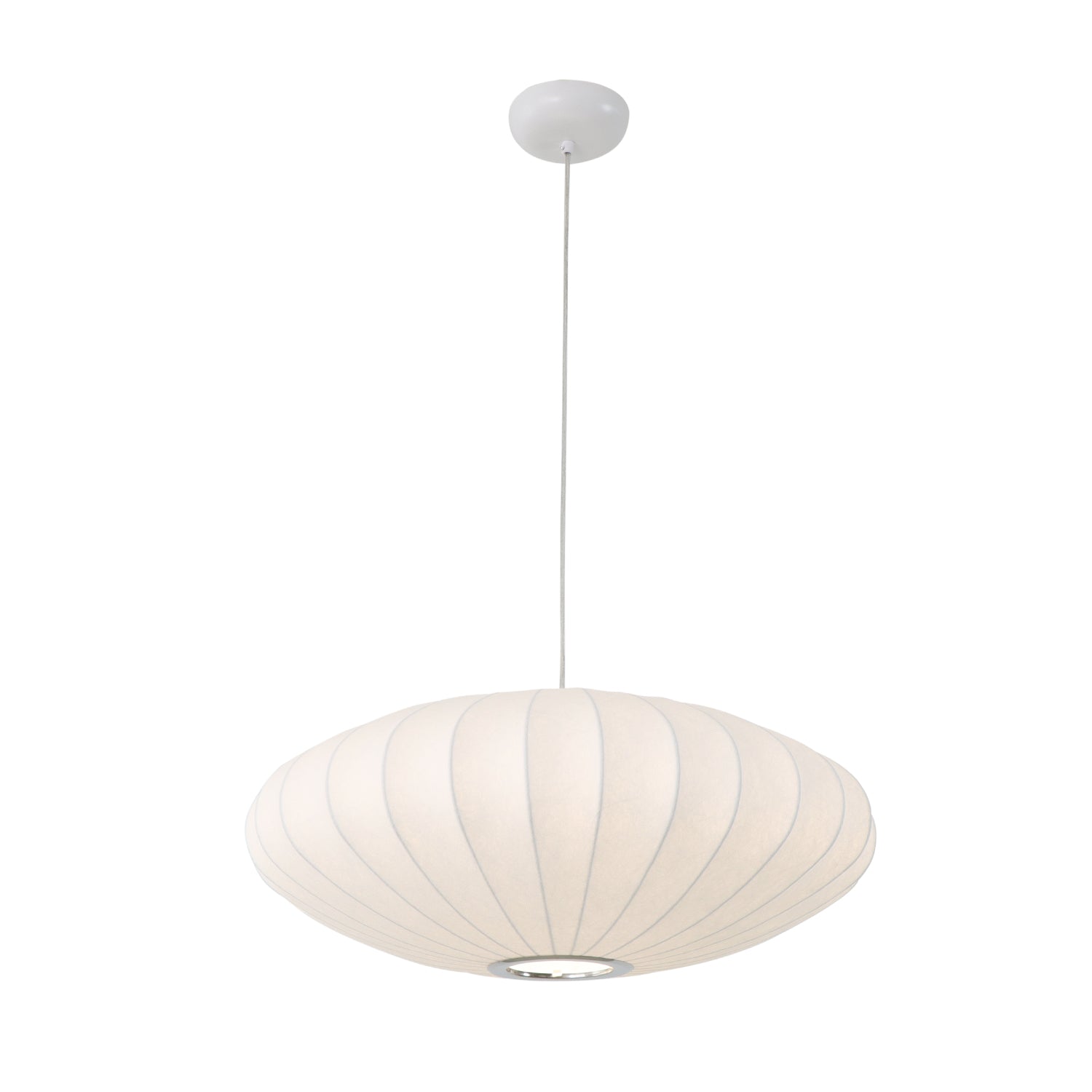 Saucer 1-Light White Silk Shade Pendant Light with E26 Bulb Base