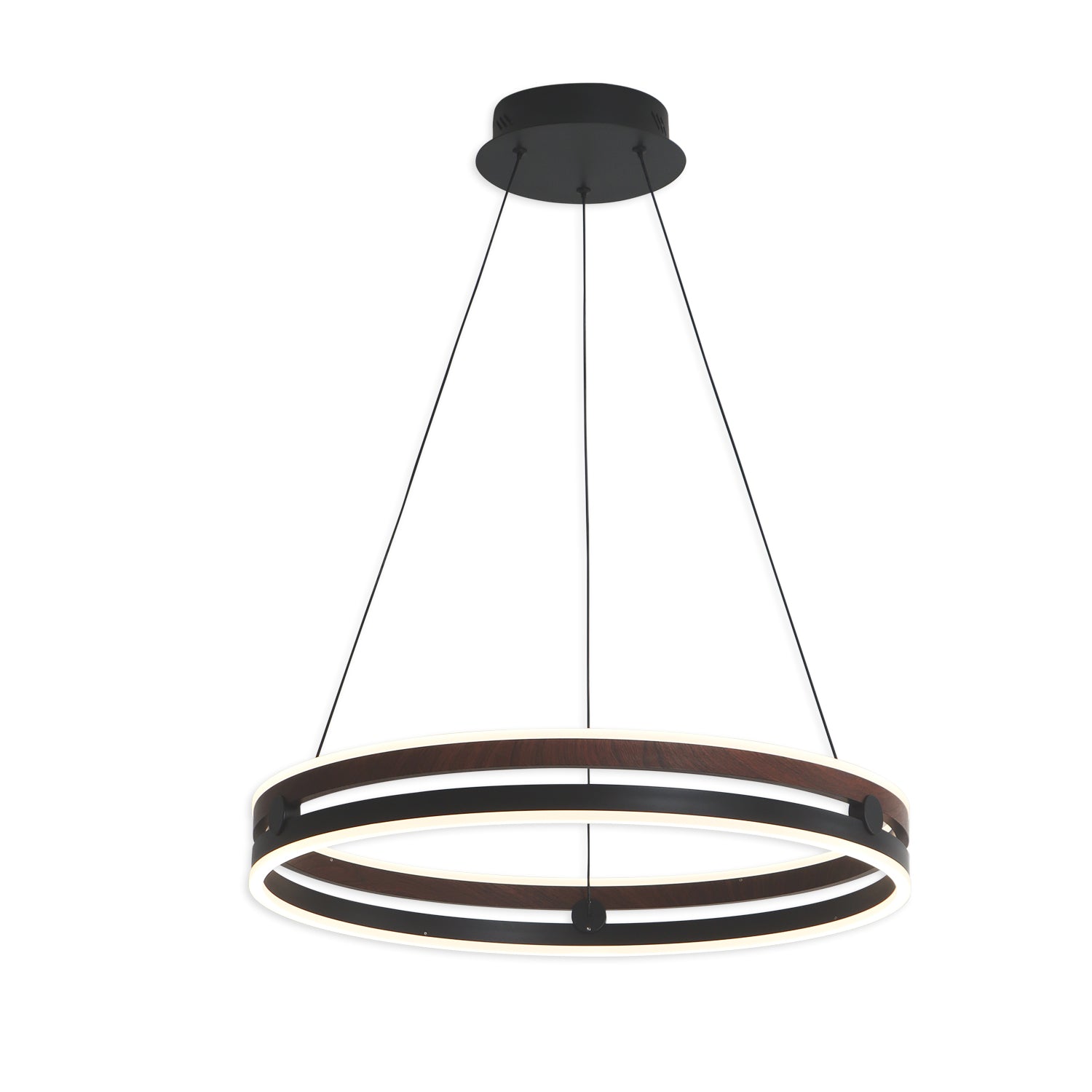 24" Black&Walnut Finish Integrated LED Dimmable Pendant Light,H3"