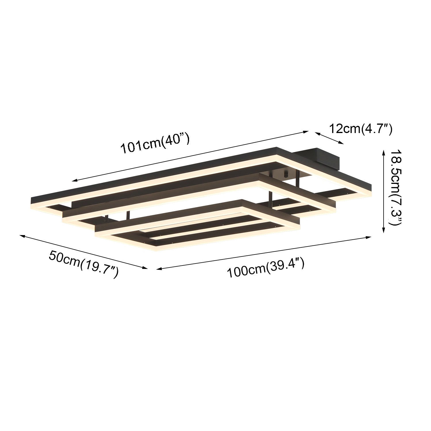 Rectangular BlacK Integrated LED Dimmable Flush Mount Ceiling Light