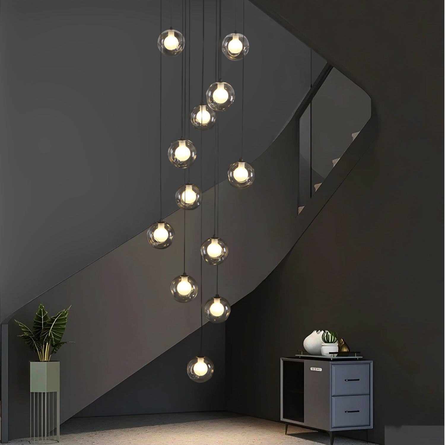 12 Lights Glass Ball Shade Chandelier with G4 Bulb Base