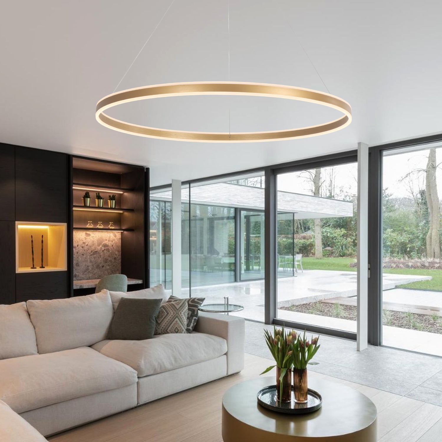 1 Ring Up&Down Light Dimmable Integrated LED Pendant Light with Remote Control