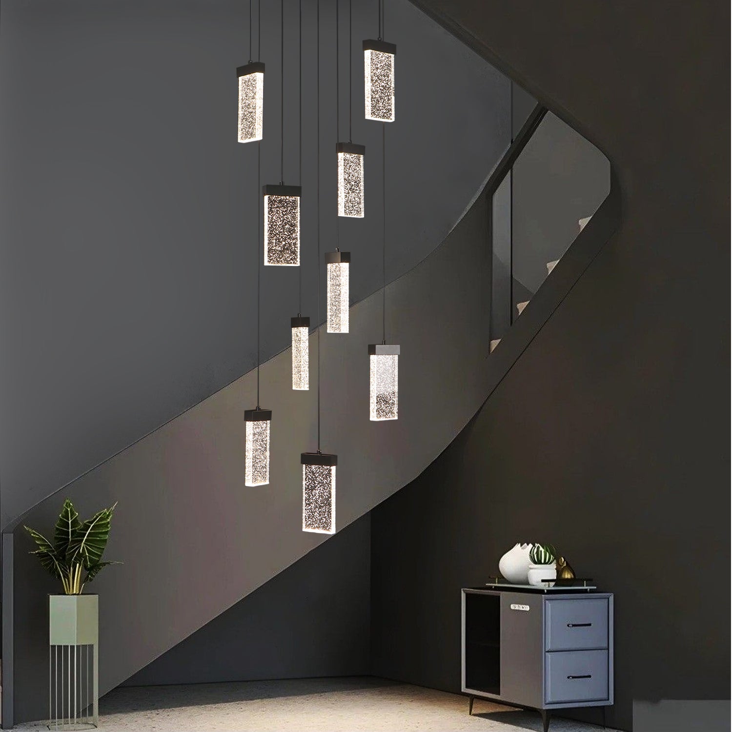 1/8/9 Lights Rectangular Bubble Crystal LED Chandelier with Black Plate