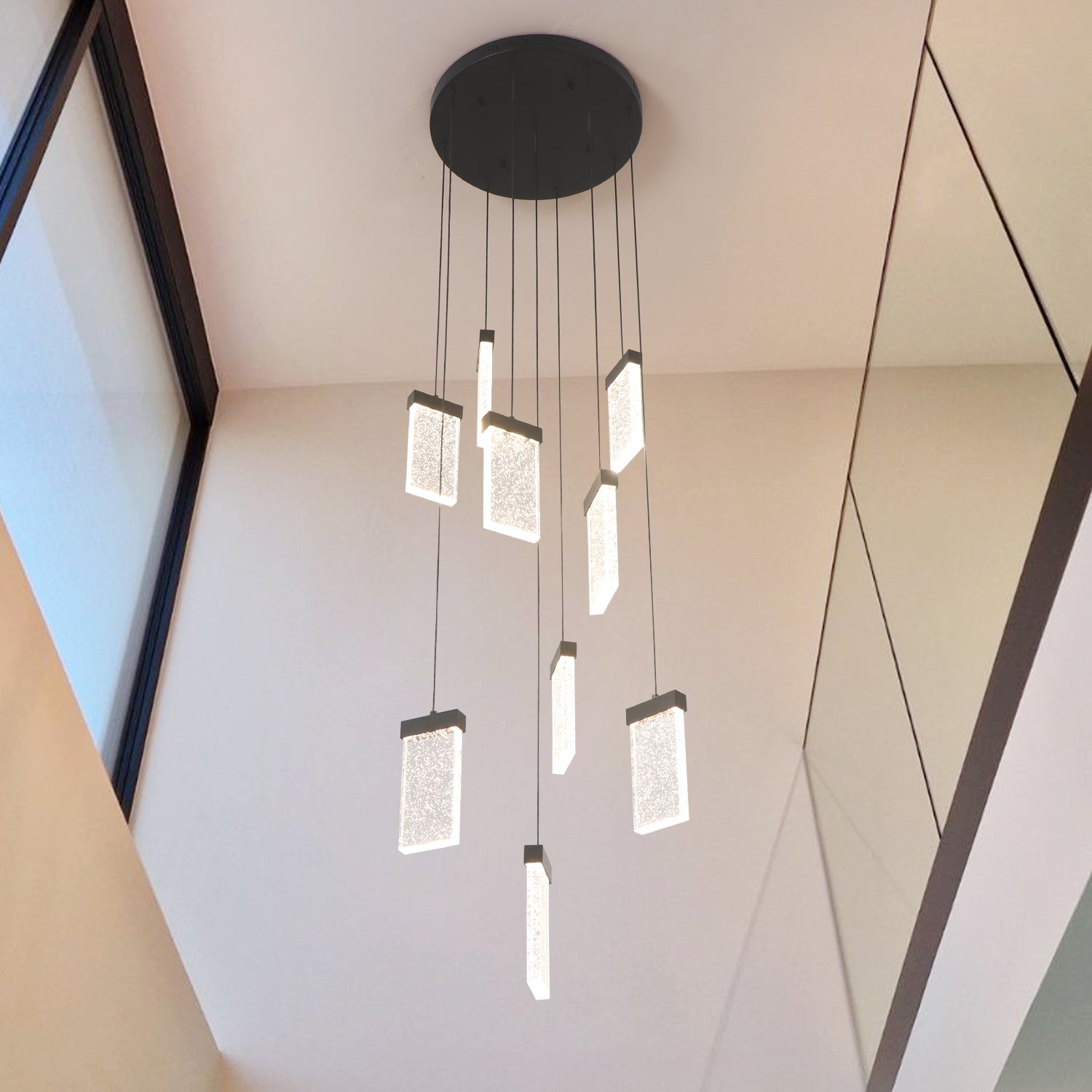 1/8/9 Lights Rectangular Bubble Crystal LED Chandelier with Black Plate