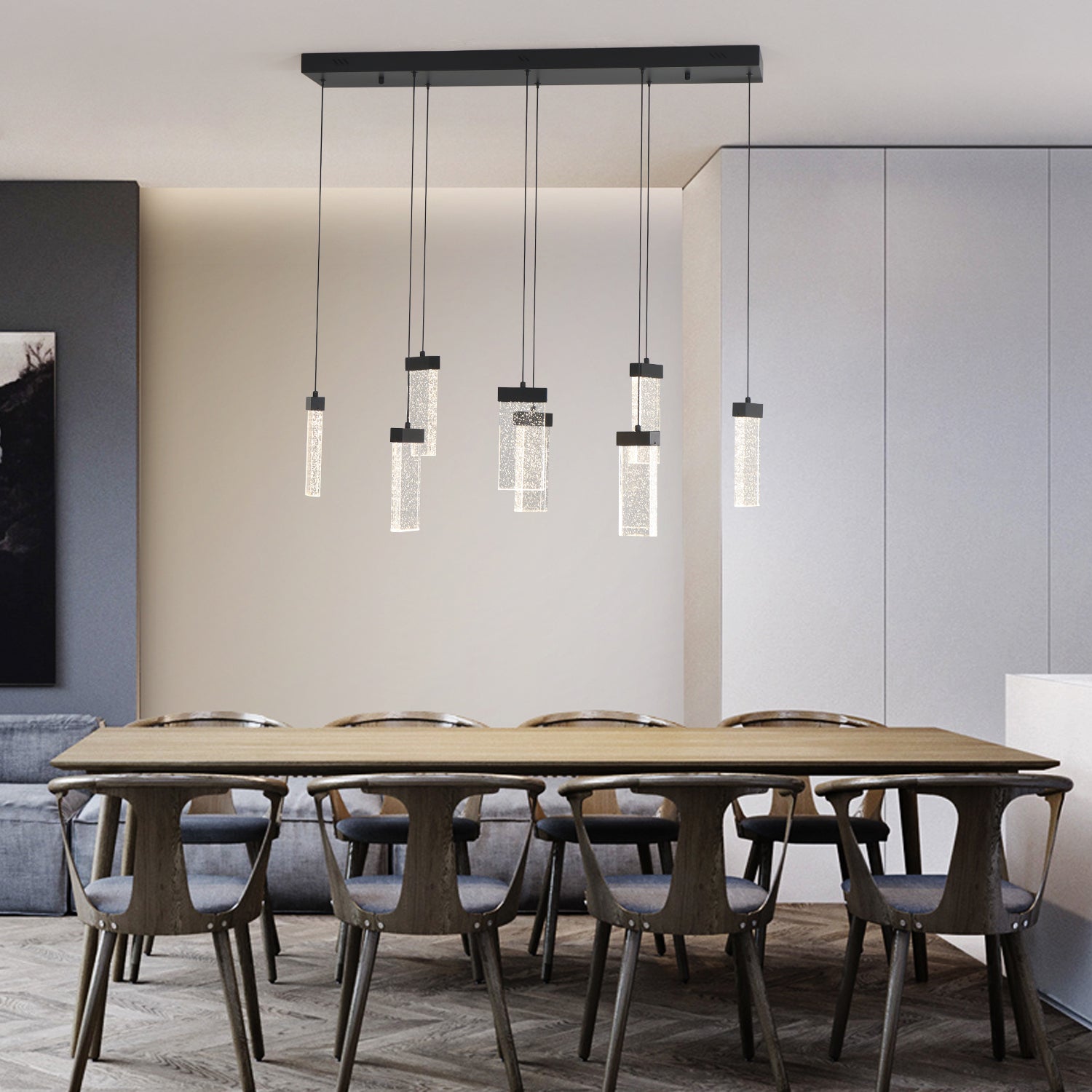 1/8/9 Lights Rectangular Bubble Crystal LED Chandelier with Black Plate