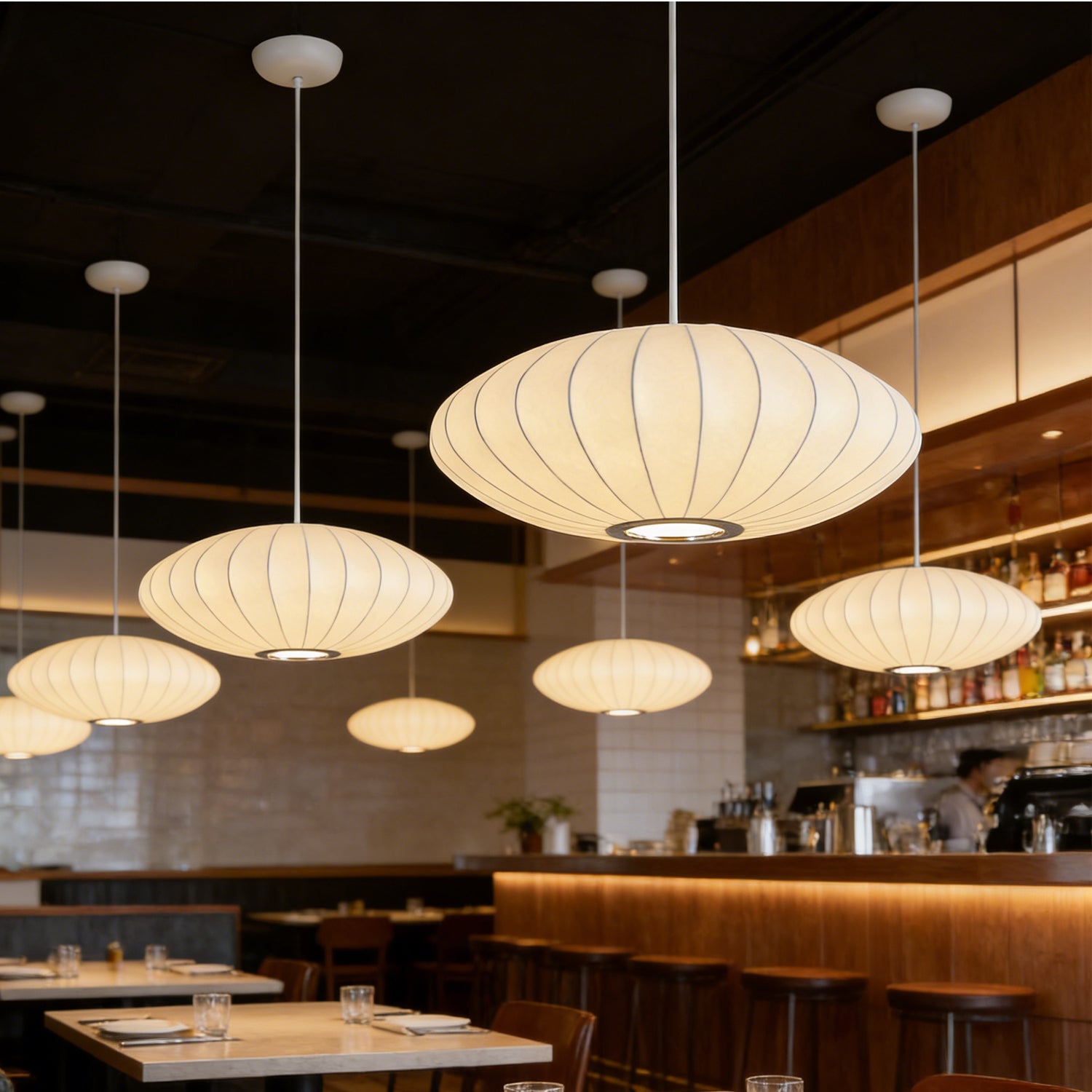 Saucer 1-Light White Silk Shade Pendant Light with E26 Bulb Base