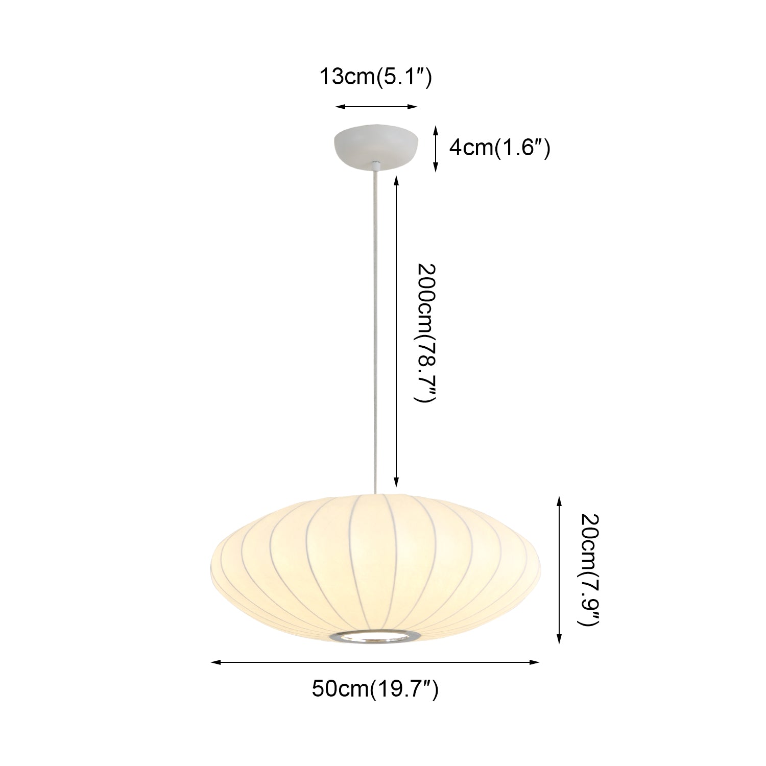 Saucer 1-Light White Silk Shade Pendant Light with E26 Bulb Base