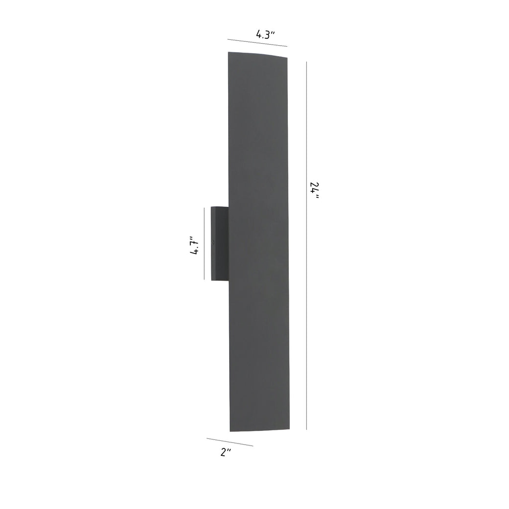 24/36 Inch Black Rectangle LED Dimmable Outdoor Wall Light