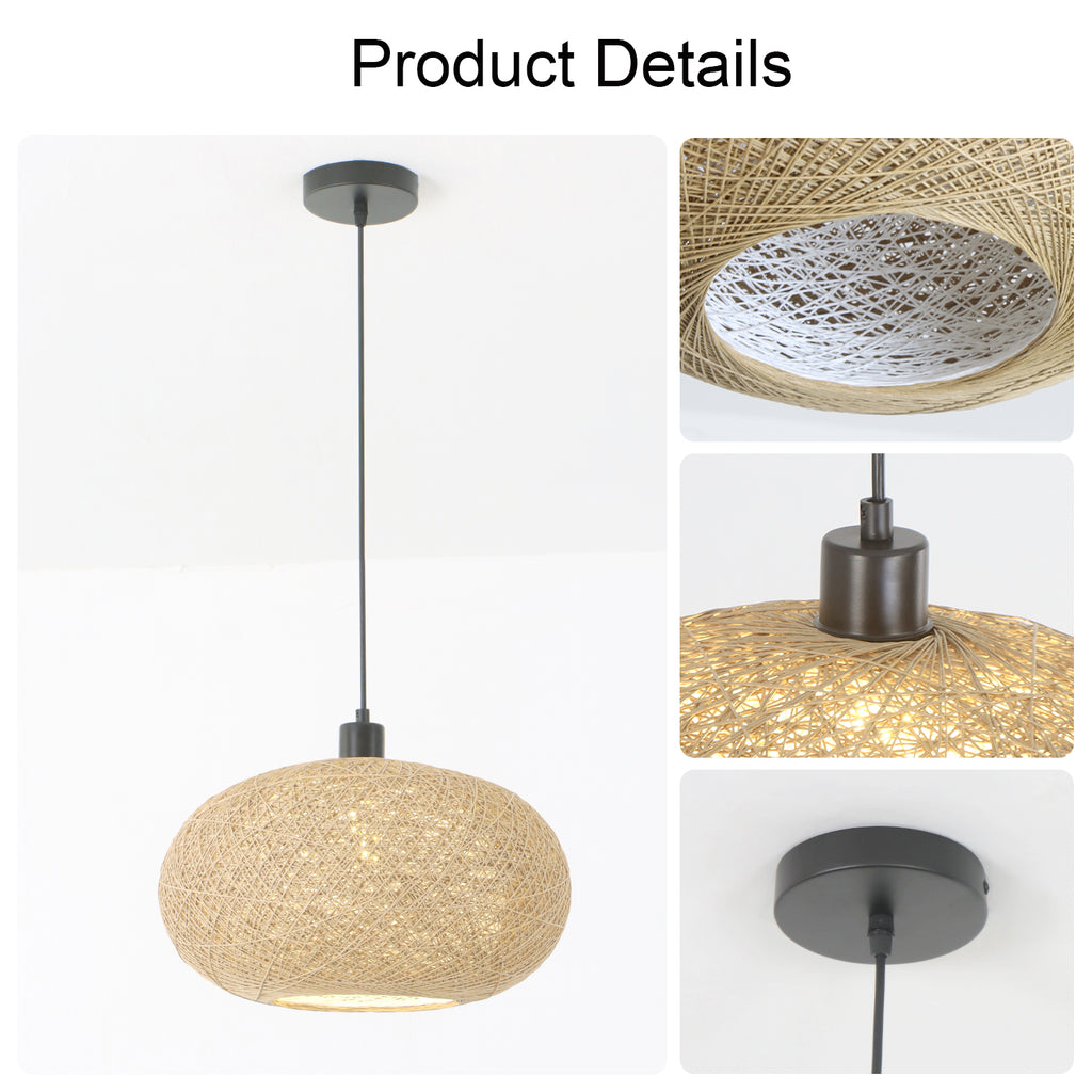 15.7"/19.7" 1 Light Boho Woven Rattan Pendant Light for Dinging Room Entrance Bedroom