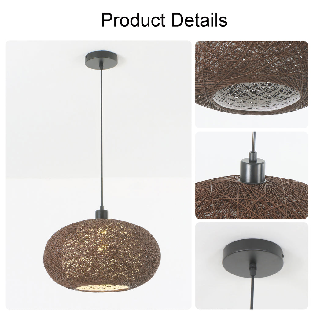 15.7"/19.7" 1 Light Boho Woven Rattan Pendant Light for Dinging Room Entrance Bedroom