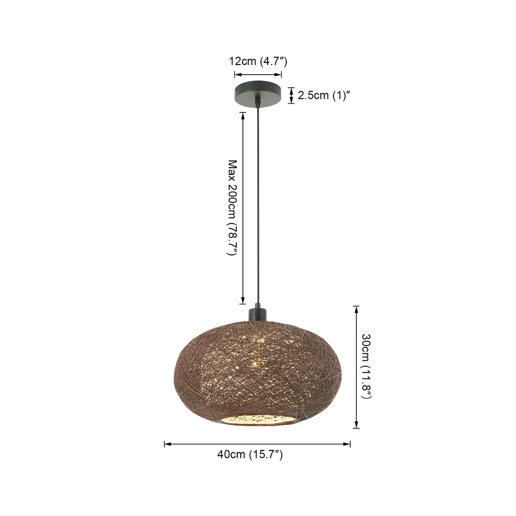 15.7"/19.7" 1 Light Boho Woven Rattan Pendant Light for Dinging Room Entrance Bedroom