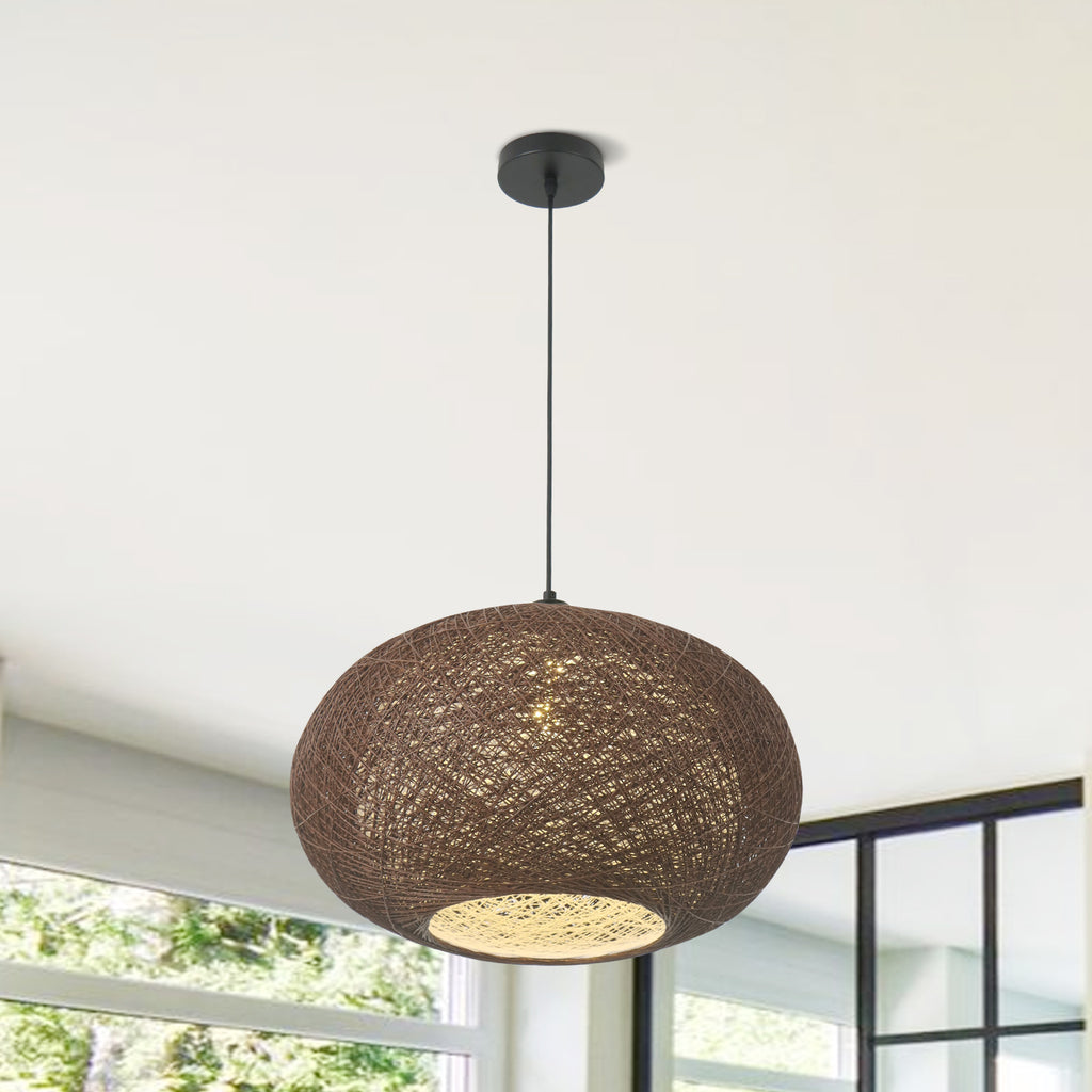 15.7"/19.7" 1 Light Boho Woven Rattan Pendant Light for Dinging Room Entrance Bedroom
