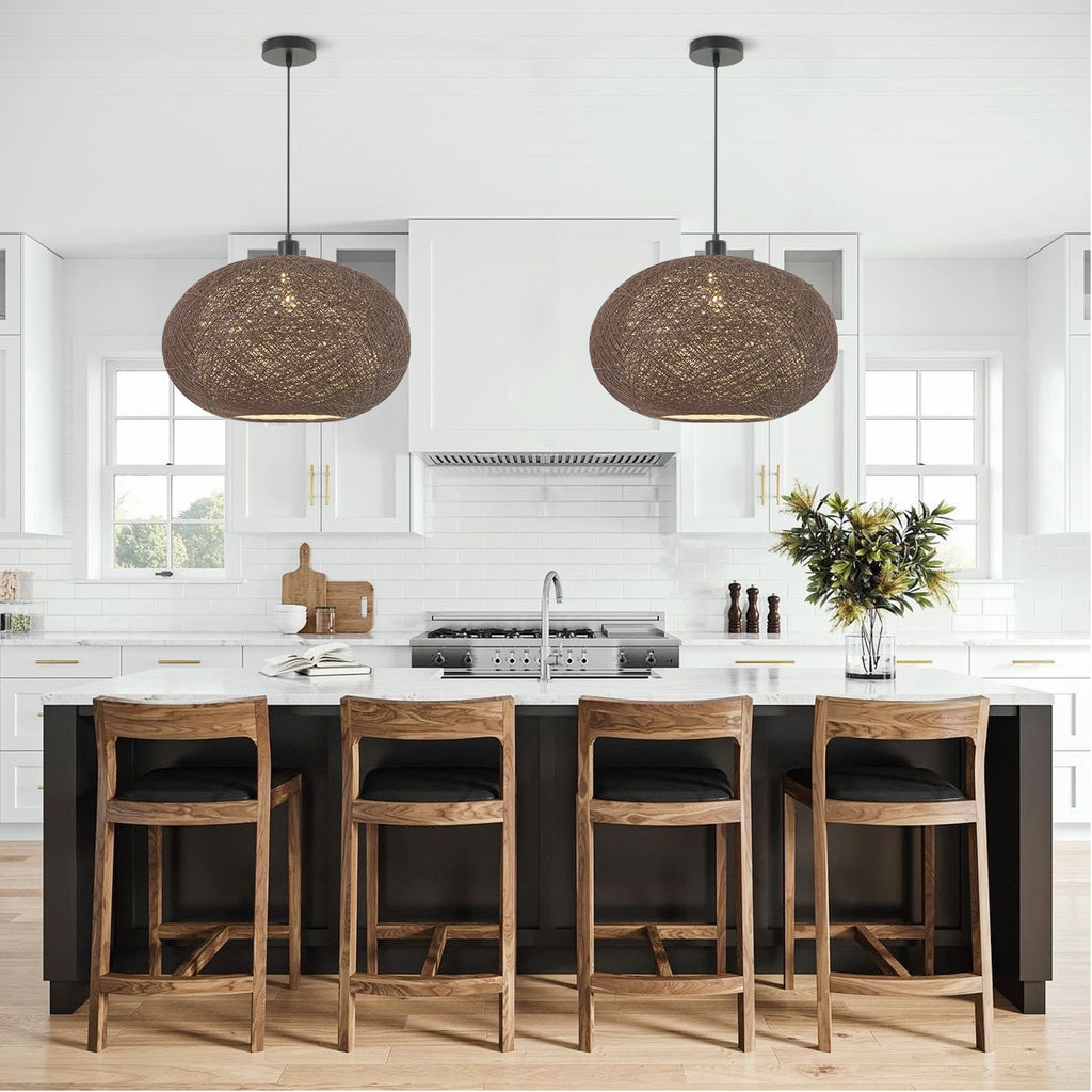 15.7"/19.7" 1 Light Boho Woven Rattan Pendant Light for Dinging Room Entrance Bedroom