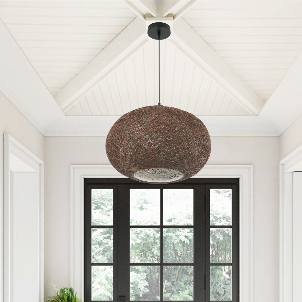15.7"/19.7" 1 Light Boho Woven Rattan Pendant Light for Dinging Room Entrance Bedroom