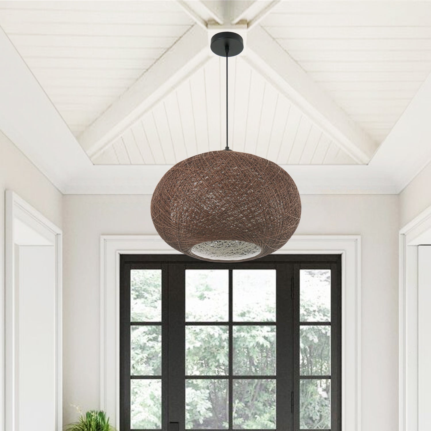 15.7"/19.7" 1 Light Boho Woven Rattan Pendant Light for Dinging Room Entrance Bedroom
