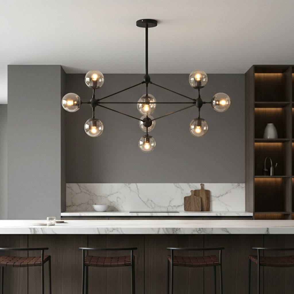 10 Lights Magic Bean Black Industrial Chandelier with Amber Glass Shade