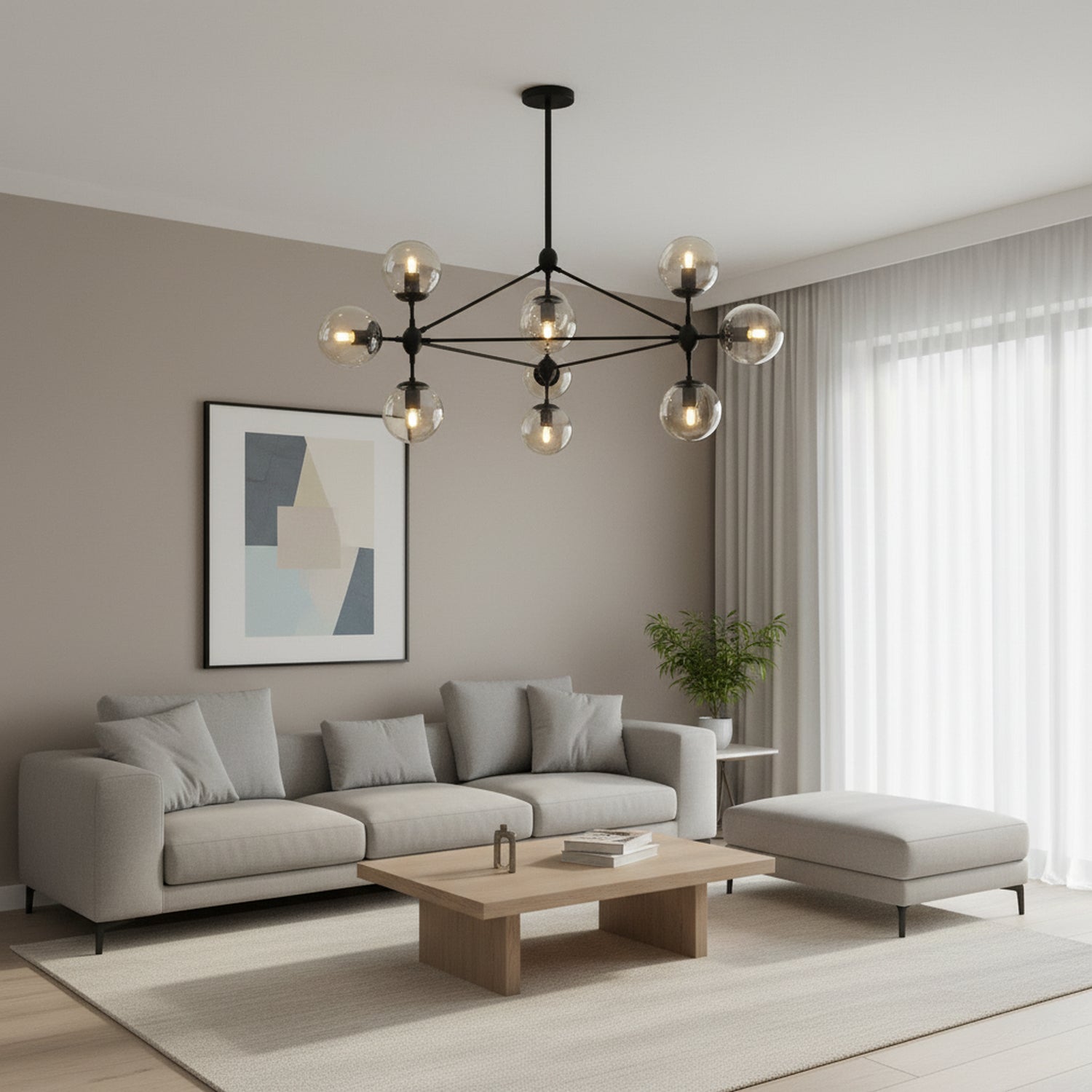 10 Lights Magic Bean Black Industrial Chandelier with Amber Glass Shade