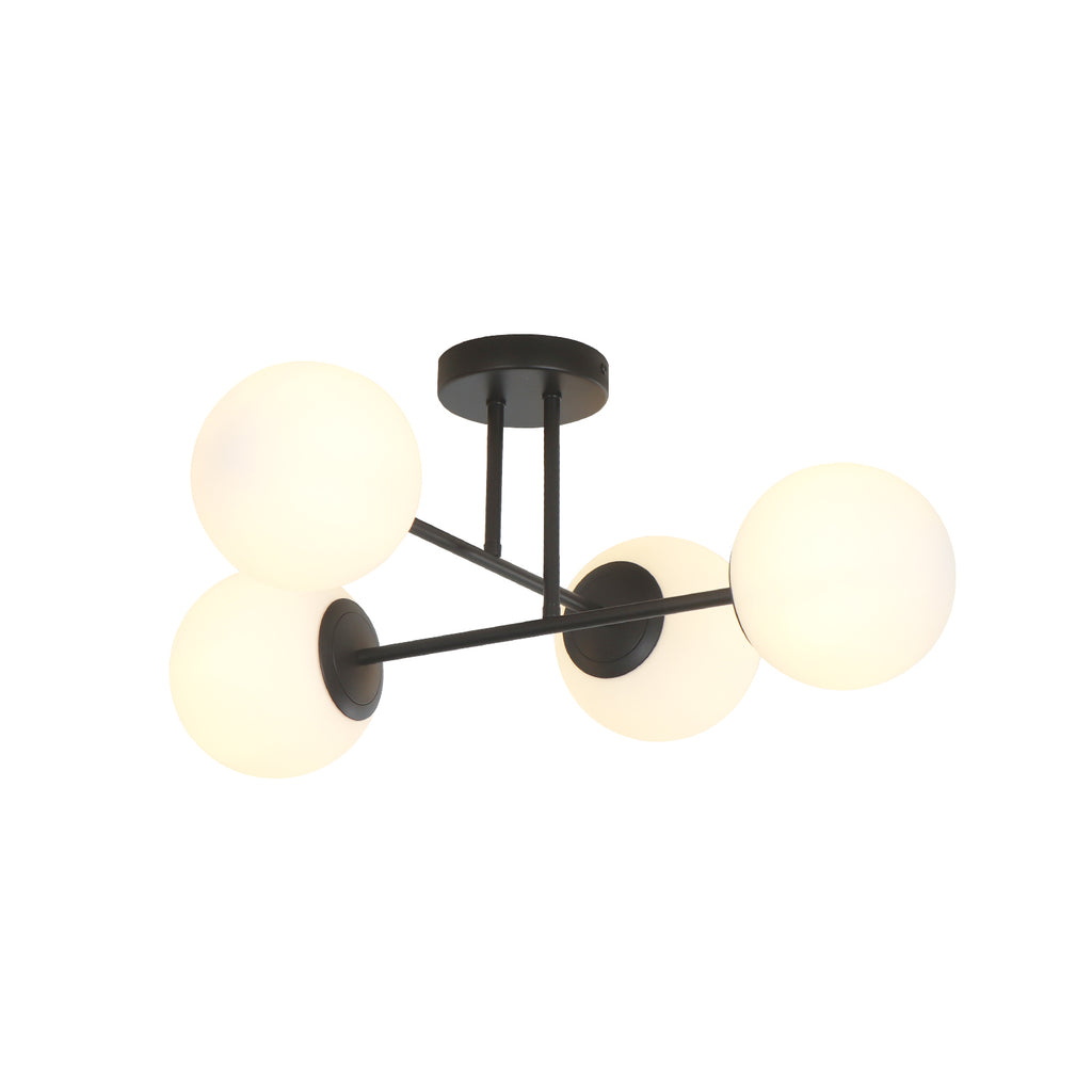 4/6 Lights Modern Sputnik Semi Flush Mount with Opal Glass Shade