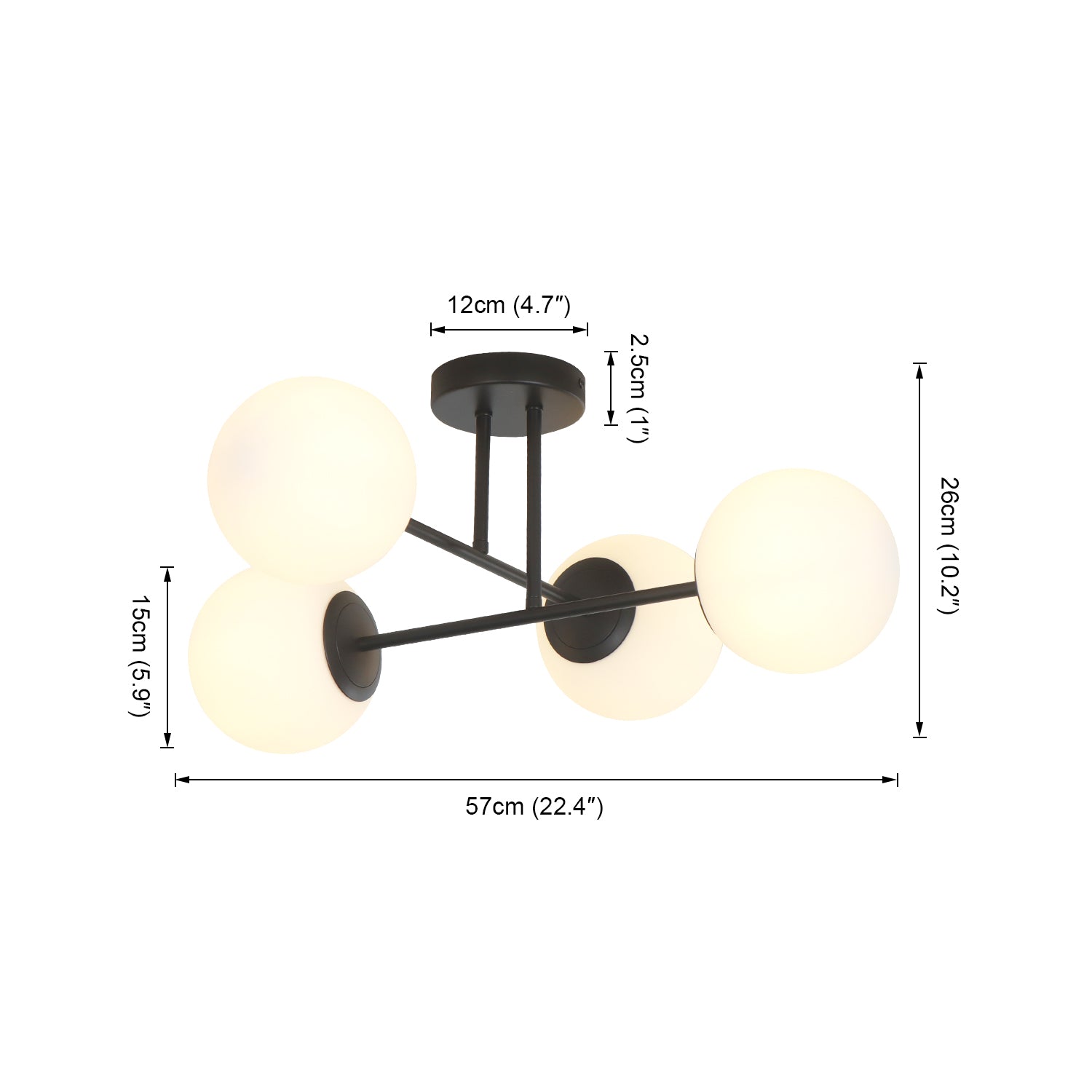 4/6 Lights Modern Sputnik Semi Flush Mount with Opal Glass Shade