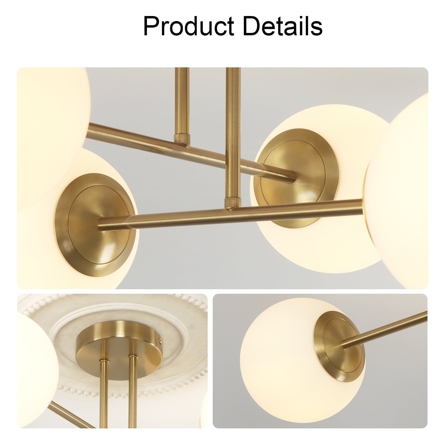 4/6 Lights Modern Sputnik Semi Flush Mount with Opal Glass Shade