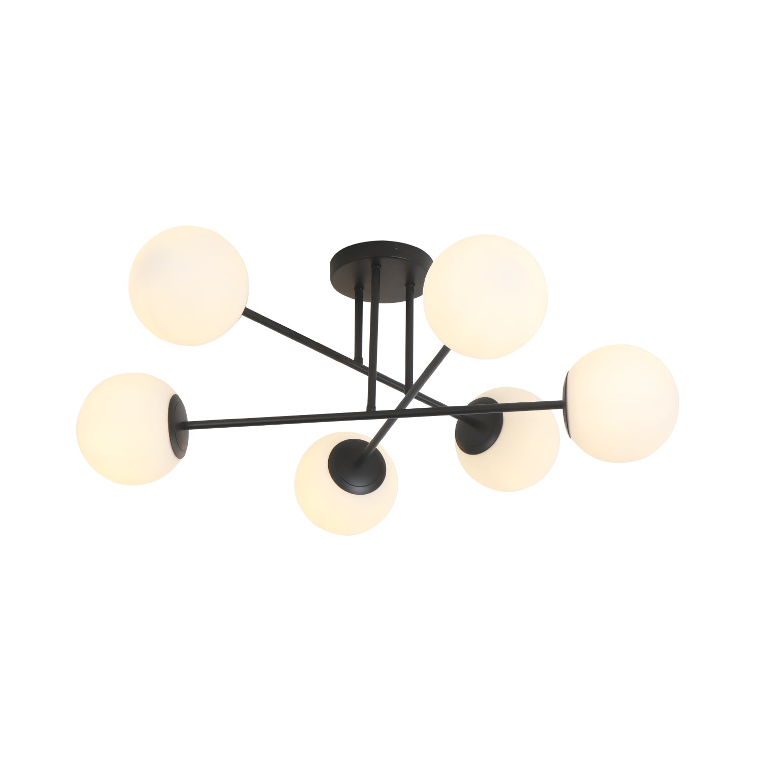 4/6 Lights Modern Sputnik Semi Flush Mount with Opal Glass Shade