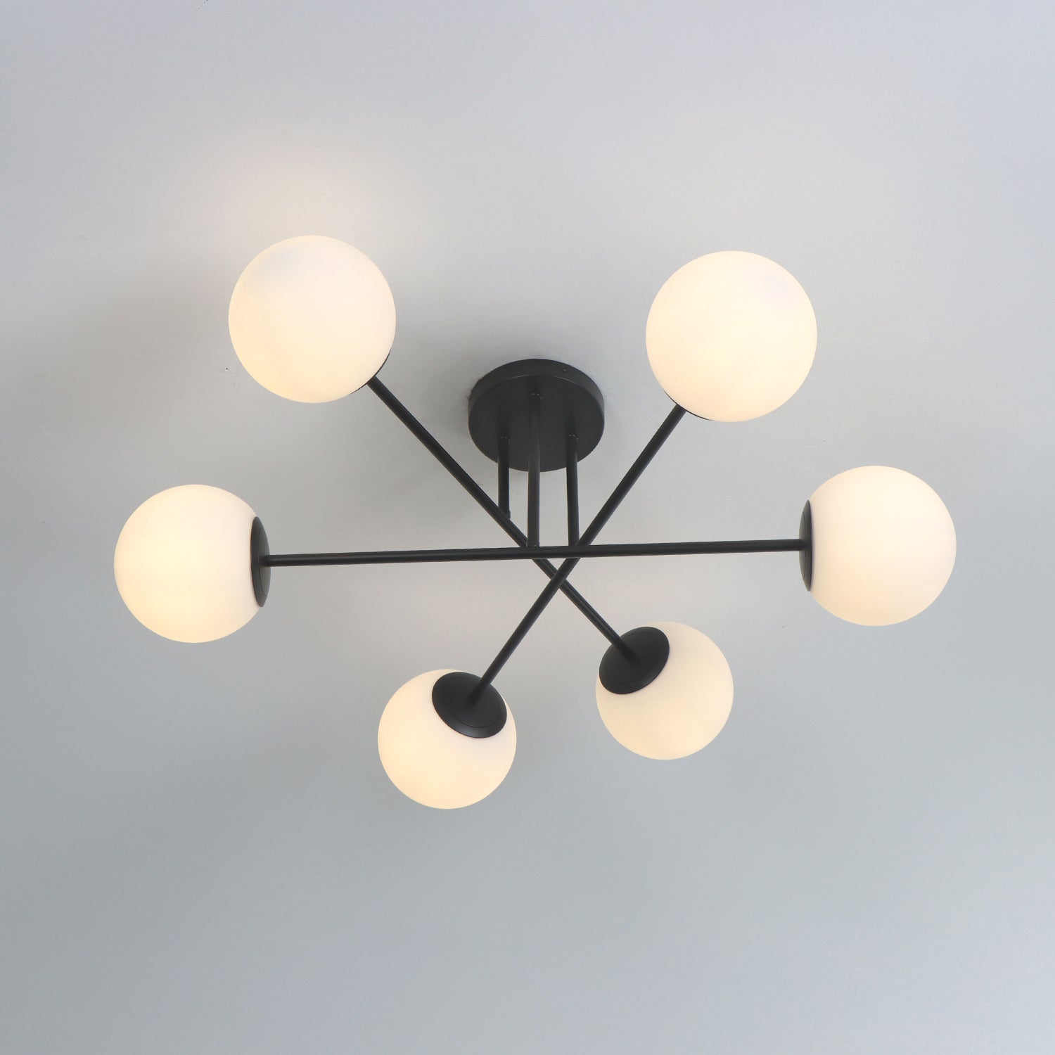4/6 Lights Modern Sputnik Semi Flush Mount with Opal Glass Shade