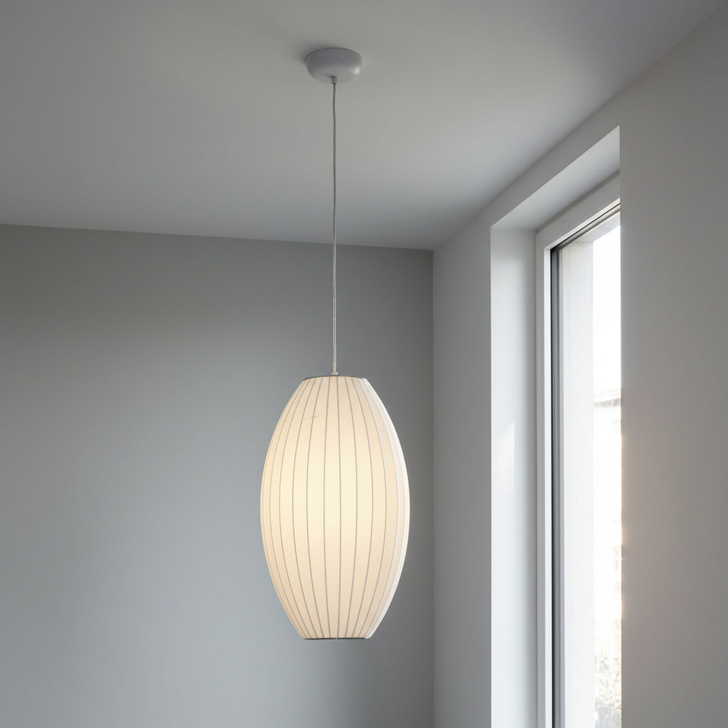 14/21 Inch 1-Light Drum White Silk Pendant Light for Restaurant Kitchen Entrance