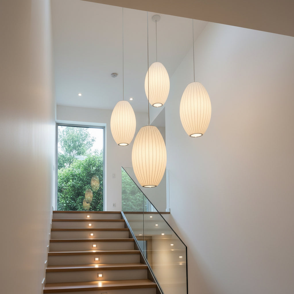 14/21 Inch 1-Light Drum White Silk Pendant Light for Restaurant Kitchen Entrance