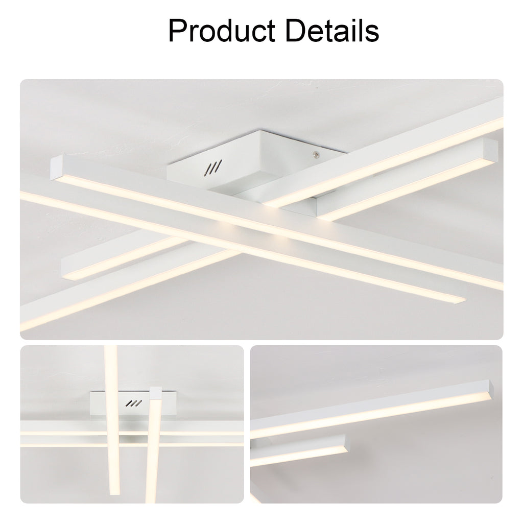 4-Lights Linear Modern LED Dimmable Flush Mount with Remote Control