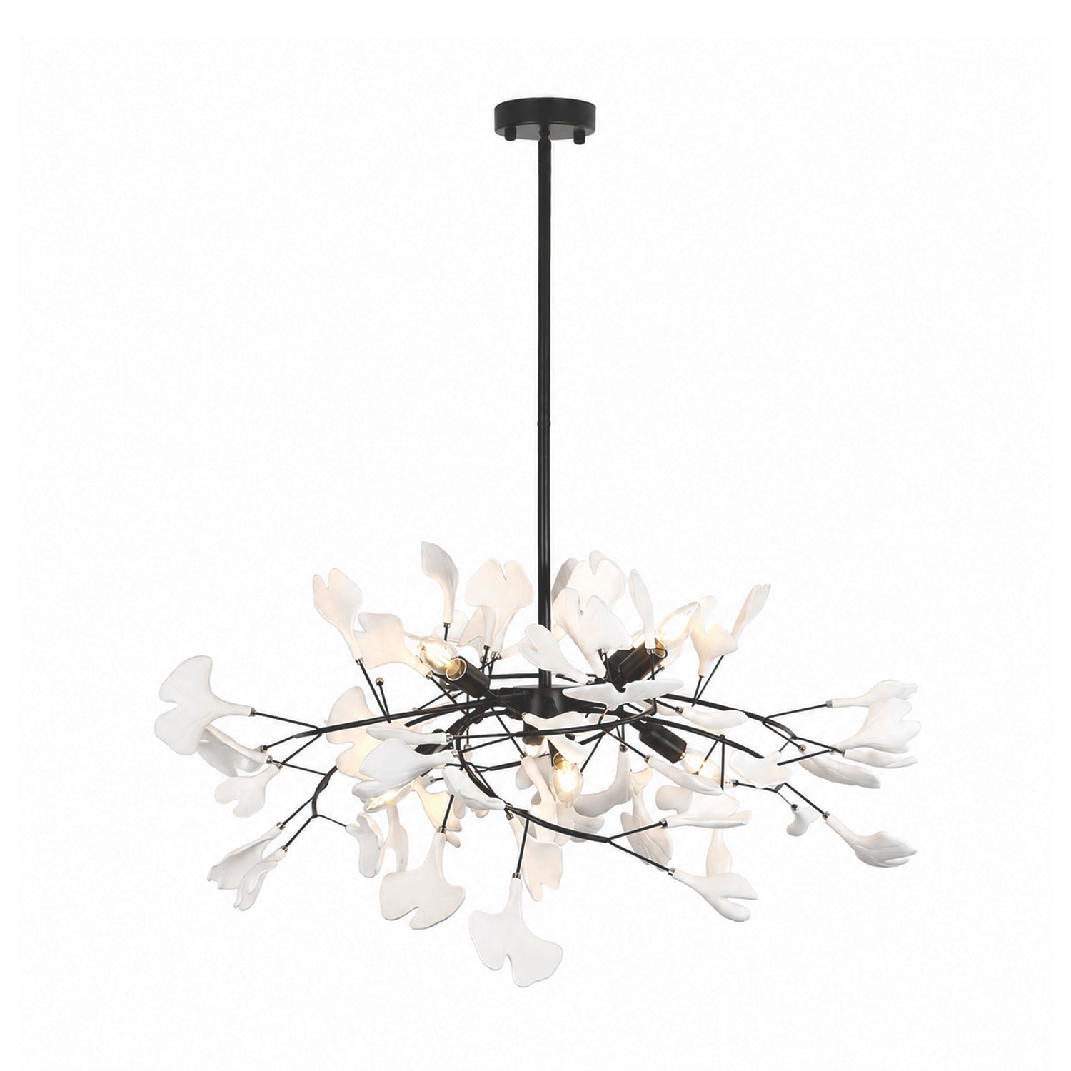 6 Lights Branch Chandelier with White Ceramic Ginkgo Leaves