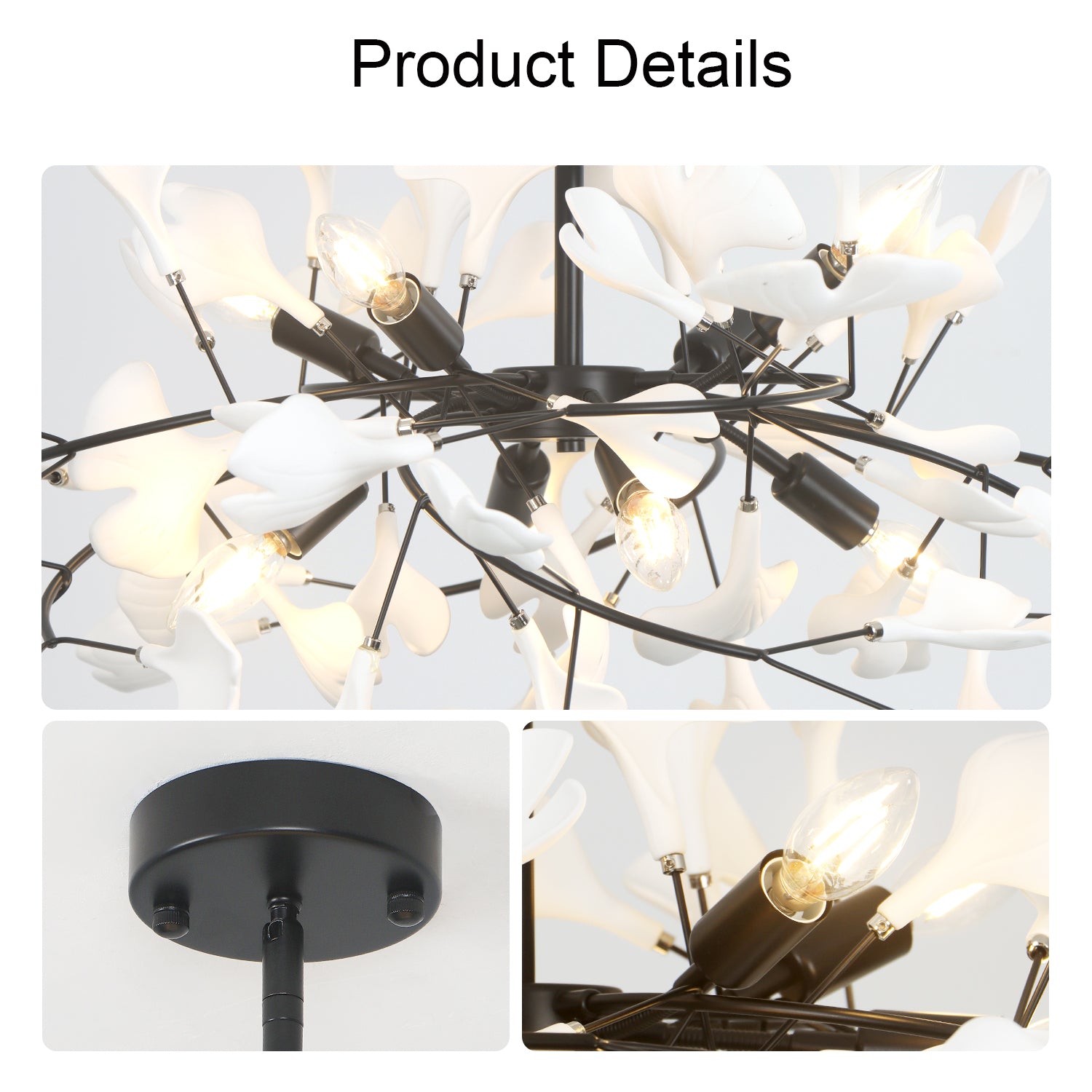 6 Lights Branch Chandelier with White Ceramic Ginkgo Leaves