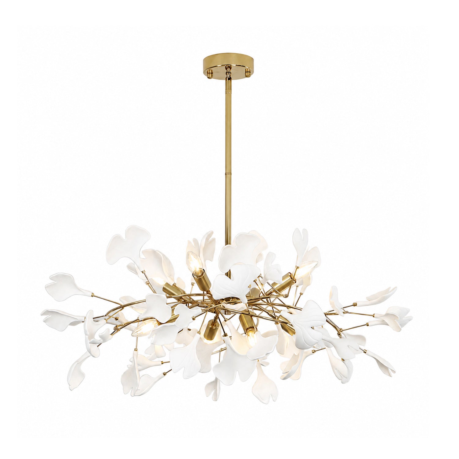 6 Lights Branch Chandelier with White Ceramic Ginkgo Leaves