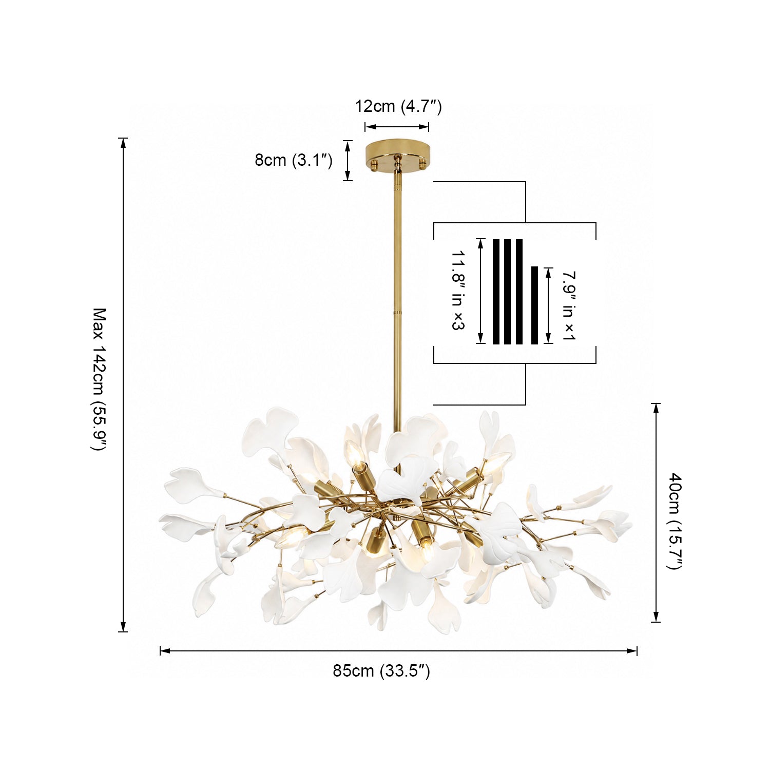 6 Lights Branch Chandelier with White Ceramic Ginkgo Leaves