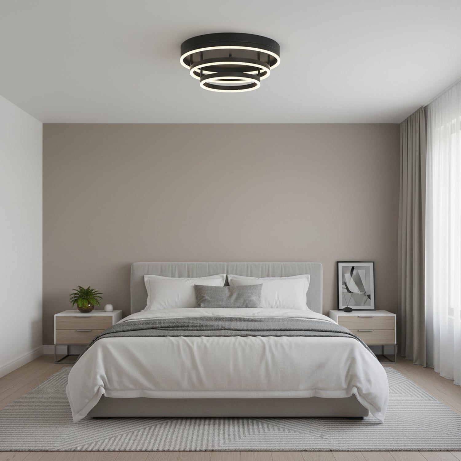 19.7" 3 Lights Black Rings LED Dimmable Flush Mount Ceiling Light