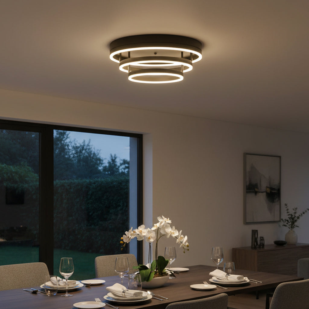 19.7" 3 Lights Black Rings LED Dimmable Flush Mount Ceiling Light
