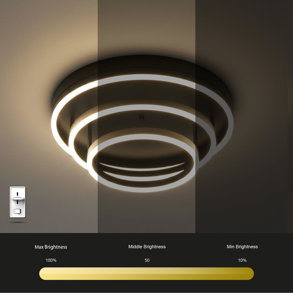 19.7" 3 Lights Black Rings LED Dimmable Flush Mount Ceiling Light