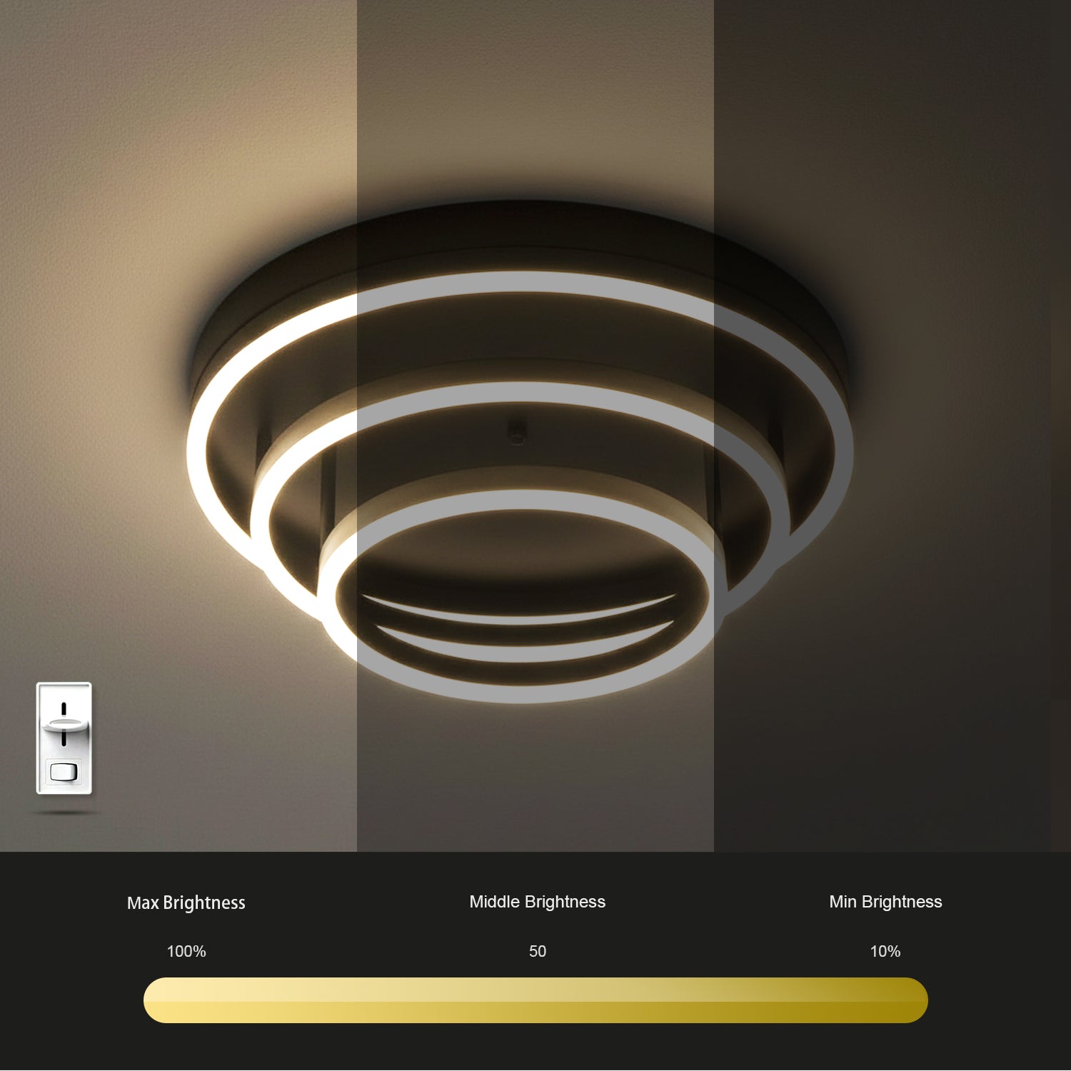 19.7" 3 Lights Black Rings LED Dimmable Flush Mount Ceiling Light
