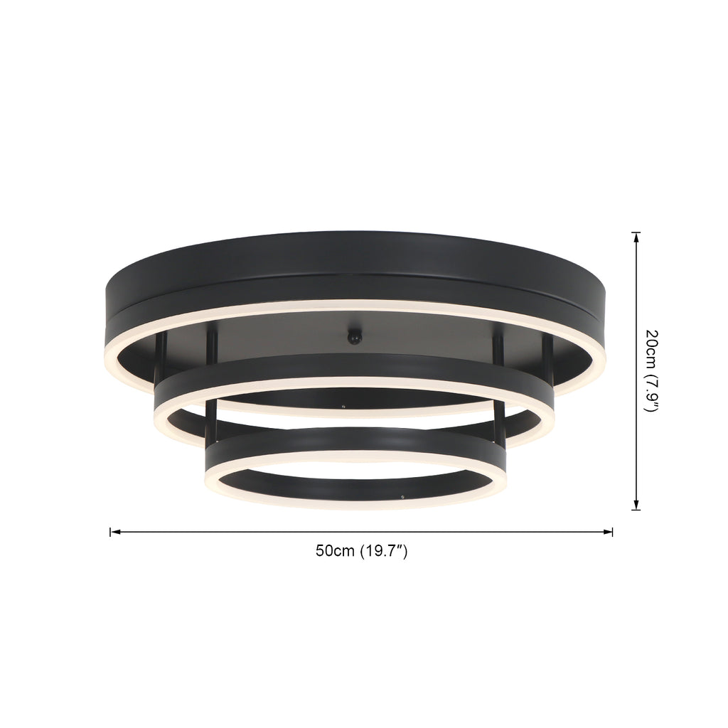 19.7" 3 Lights Black Rings LED Dimmable Flush Mount Ceiling Light