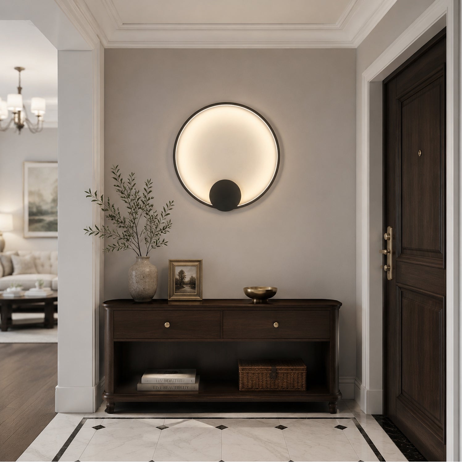23.6" Modern LED Dimmable Black Circular Wall Light with Hardwired or Plug In