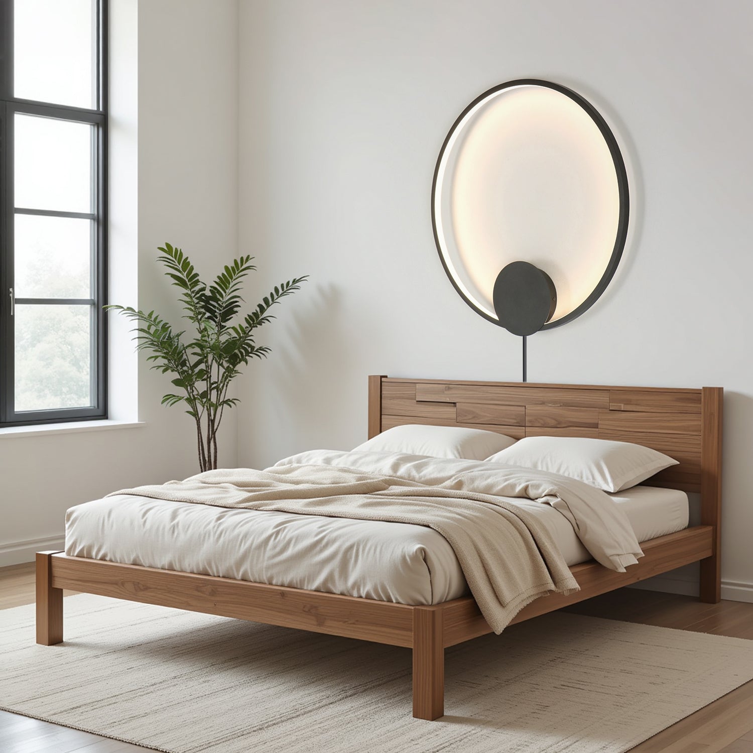 23.6" Modern LED Dimmable Black Circular Wall Light with Hardwired or Plug In
