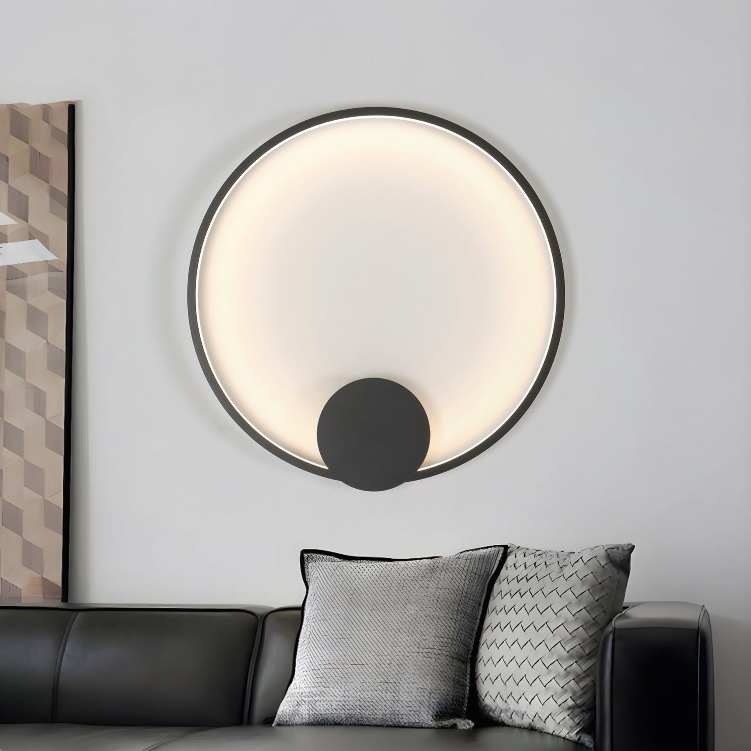 23.6" Modern LED Dimmable Black Circular Wall Light with Hardwired or Plug In