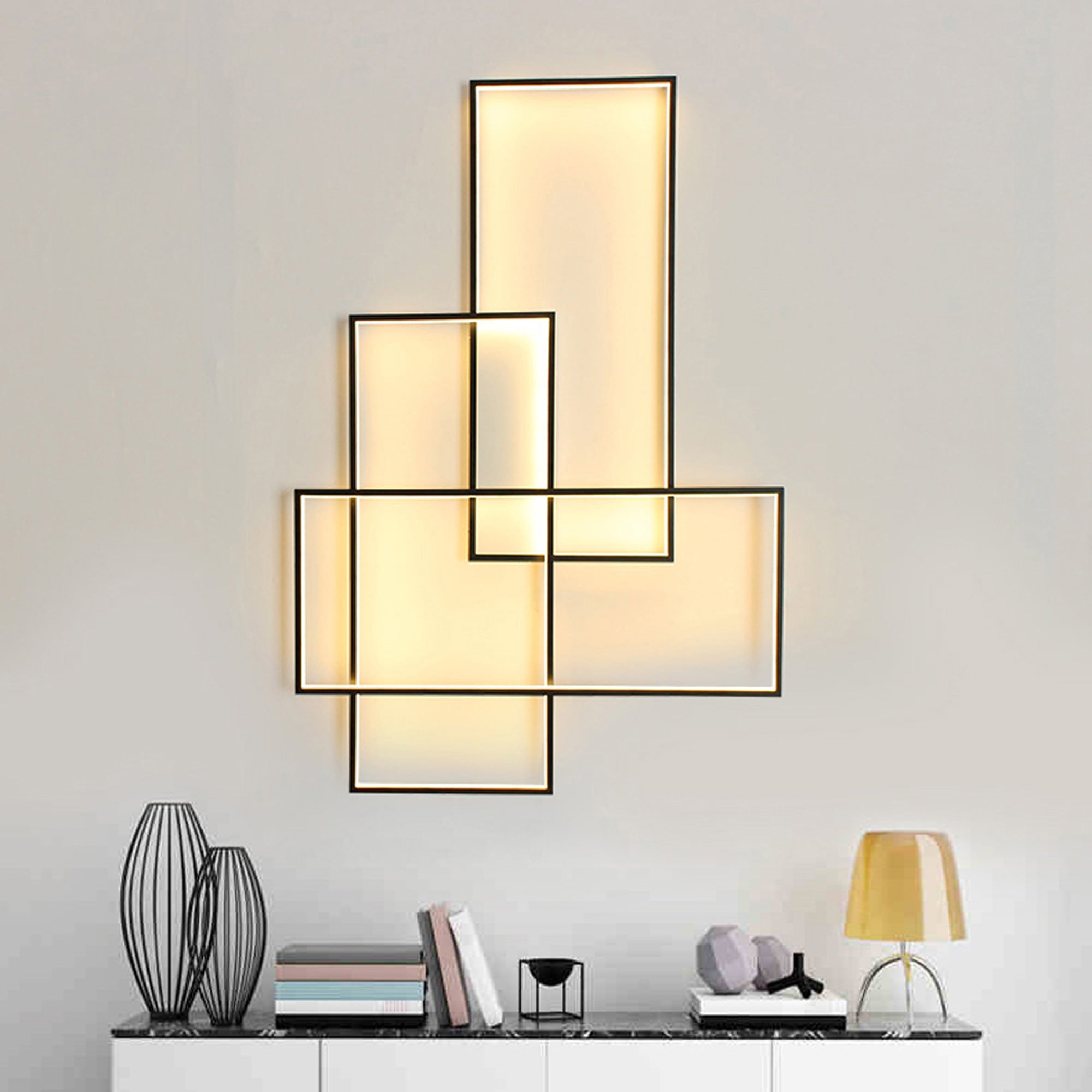 39.7" 3 Lights Gemotric Black/Gold Dimmable LED Flush Mount