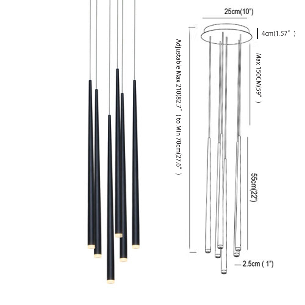 Black Cone Modern LED 3000K Chandelier with Triac Dimmablefor Living Dining Room Kitchen Stairs