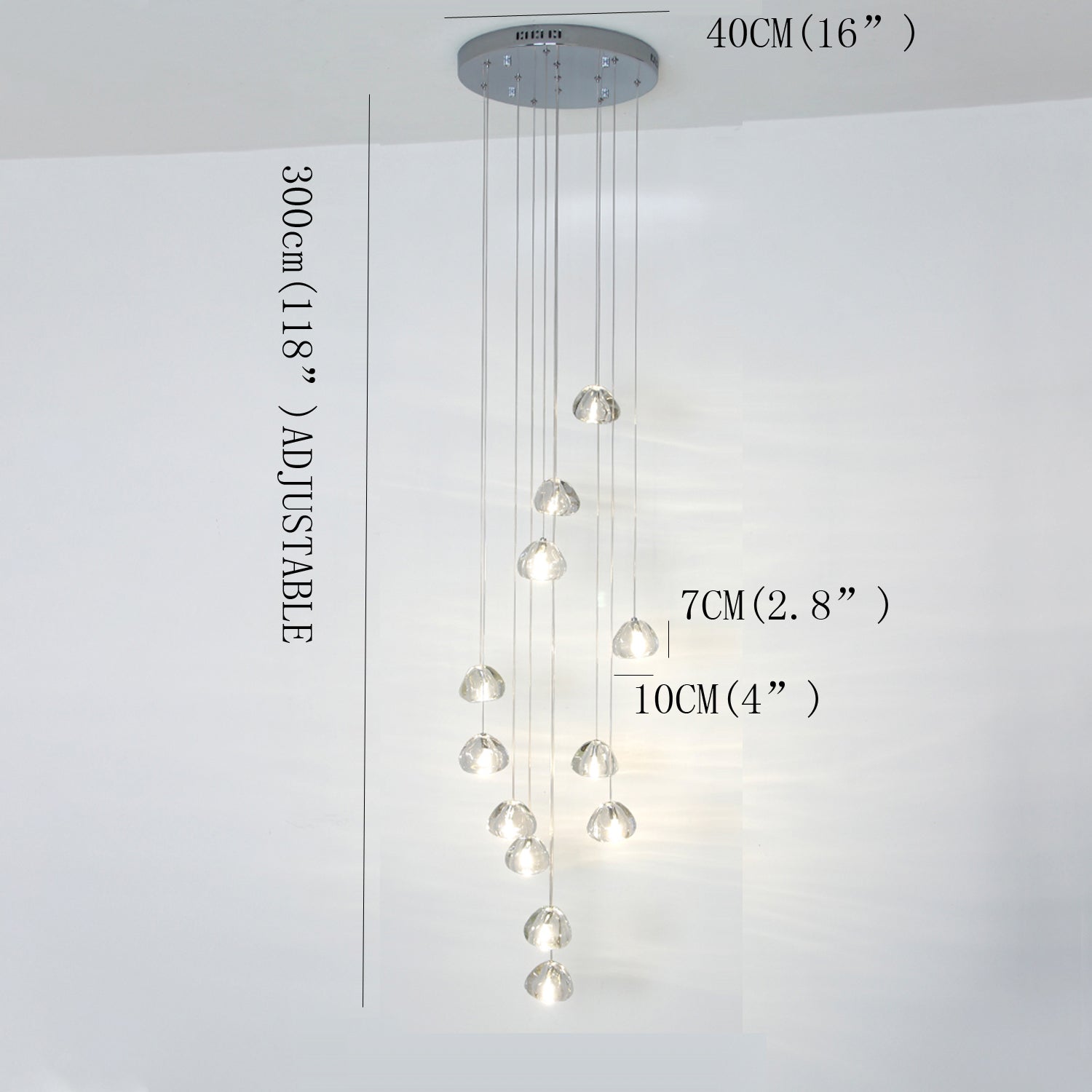 Raindrop Clear Stone Crystal Shade Modern Chandelier for Stairs Living Dining Room with 3000K G4 Bulbs
