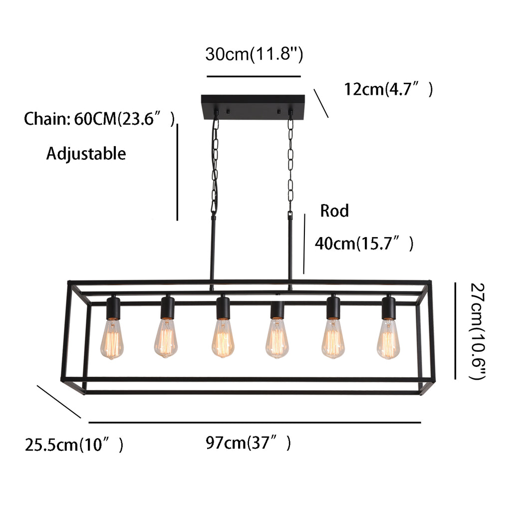UMEILUCE 6 Light Rectangle Chandelier Contemporary Farmhouse Cage Pendant Lighting Black Industrial Vintage Kitchen Island Metal Cage Ceiling Light Fixtures