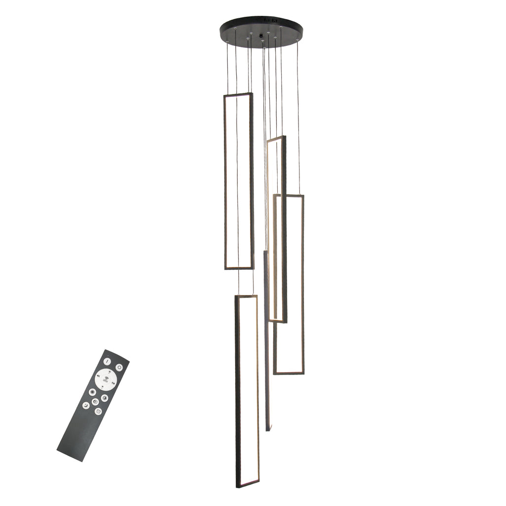 100-Watt Integrated LED Black Dimmable Contemporary Hanging Chandeliers for Living Room Stairs 5-Light High Ceiling Pendant Light