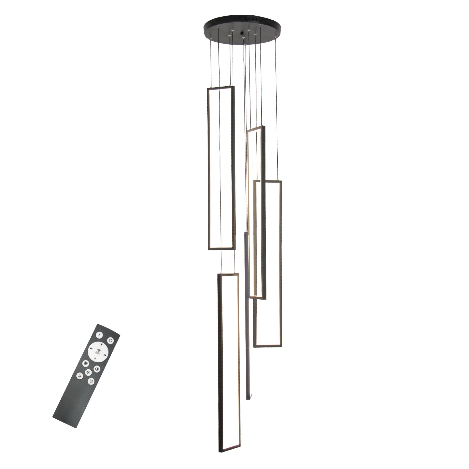 100-Watt Integrated LED Black Dimmable Contemporary Hanging Chandeliers for Living Room Stairs 5-Light High Ceiling Pendant Light